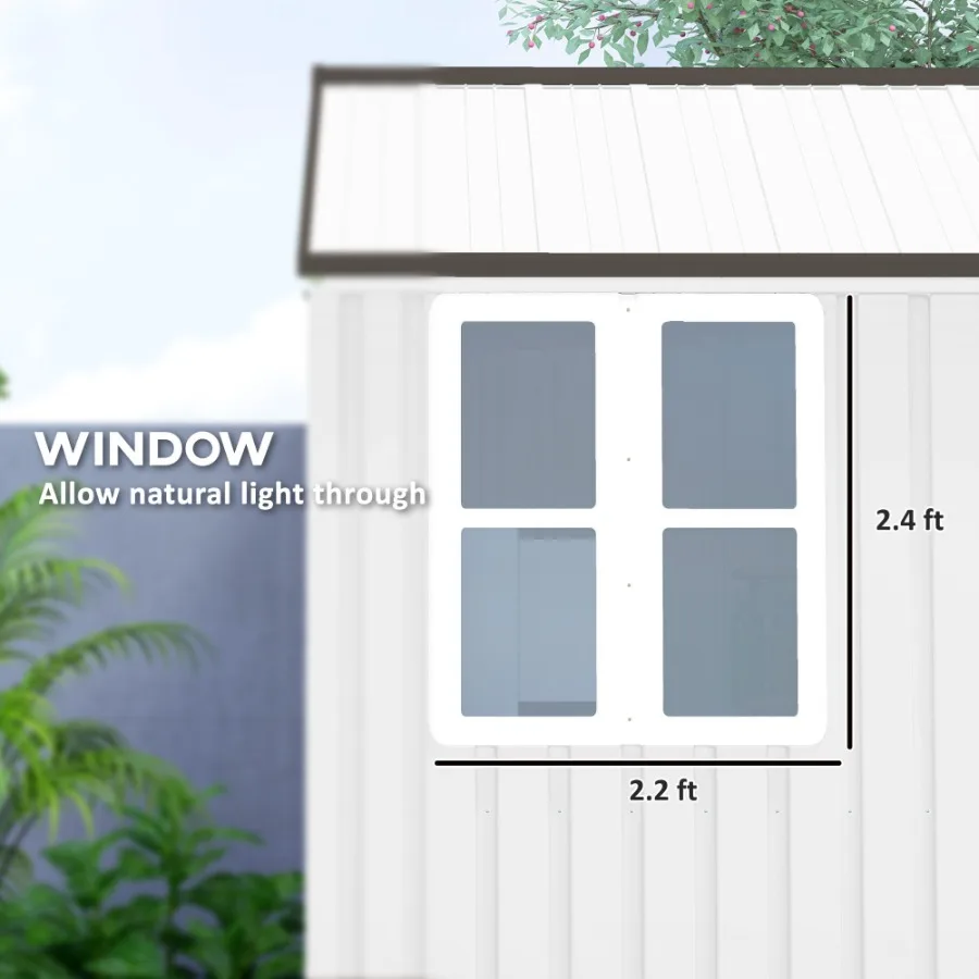 سقيفة تخزين معدنية للحديقة مقاس 8 × 6 بوصات، منزل تخزين كبير جدًا للأدوات الخارجية مع نافذة للأبواب وفتحات تهوية باللون الأبيض #5