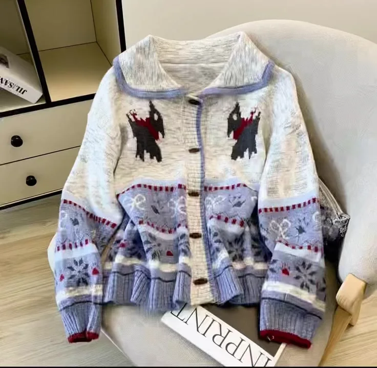 

Женский кардиган с фиолетовым узором, джемпер, свитер 90-х годов, винтажный трикотаж 2000-х годов Y2k, кашемировый свитер с длинными рукавами, осенняя одежда 2025