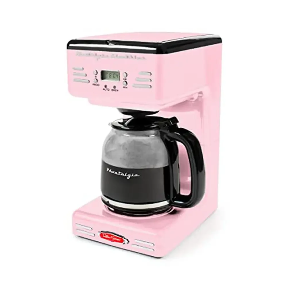 12-Cup Programmable Coffee Maker LED Display Automatic Shut-Off Keep Warm Pause-And-Serve Function Pink Drip Machine 1000W 110V