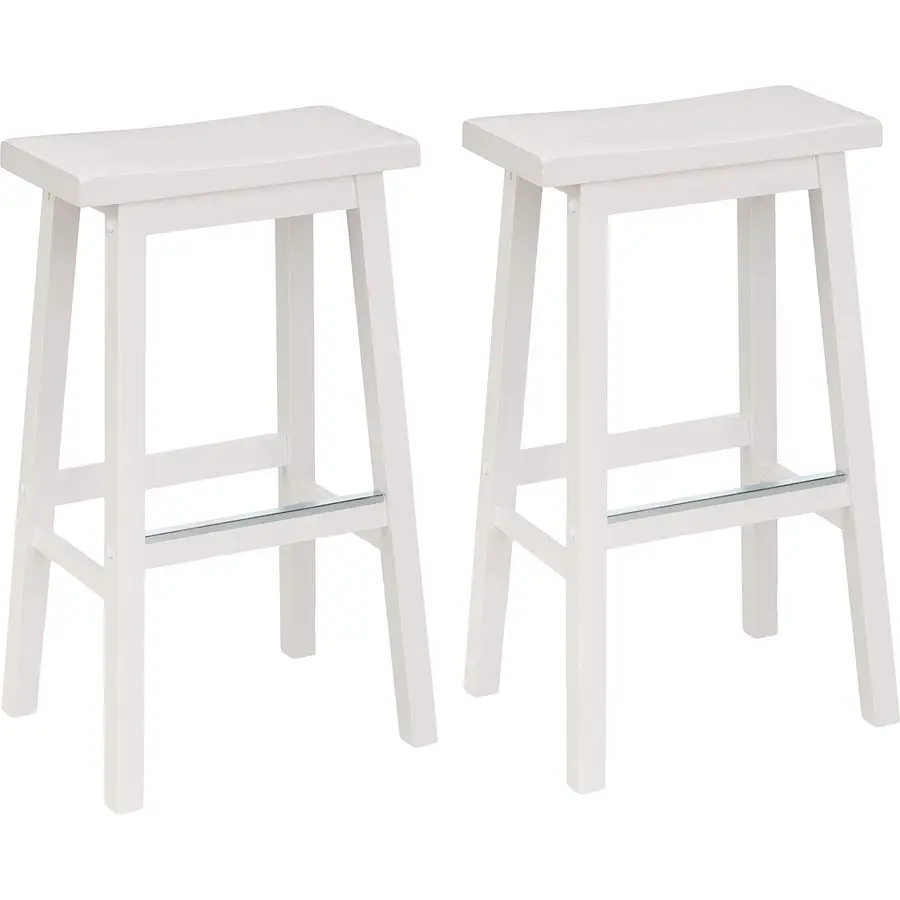

Solid Wood SaddleSeat Kitchen Counter Barstool with Footrest, Easy Assembly 29Inch Height White Set of 2