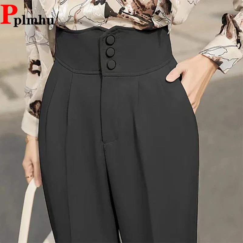 

Super High Waist Harem Suit Ankle Length Pants Casual Spodnie Formal Korea Women Basic Broe Classic Work Wear Pencil Pantalones