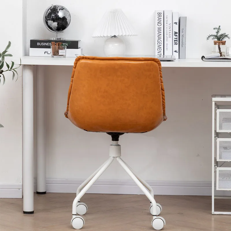 Home Computer Chair Orange Leather Single Sofa Office Chairs Elevated Rotate Офисное кресло Bedroom Study Furniture 사무용 의자