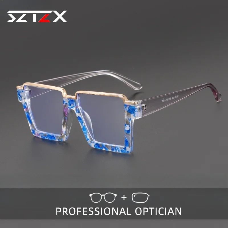 

SZTZX Currents Trendy Colorful Blue Light Blocking Women Myopia Glasses Square Progressive Prescription Optical Reading Glasses