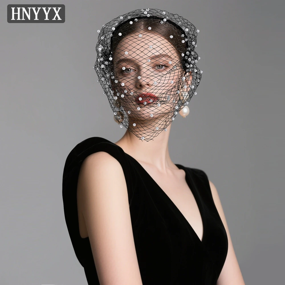 

HNYYX White Pearl Hair Accessories Light Luxury Mesh Hairband Bridesmaid Wedding Headband Light Luxury Jewelry Headpiece A310