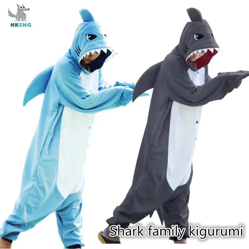 

Kigurumi New Animal Unisex Adult Blue Shark Onesie Pajamas Cartoon Soft Fleece Halloween Family Party Costumes Jumpsuits