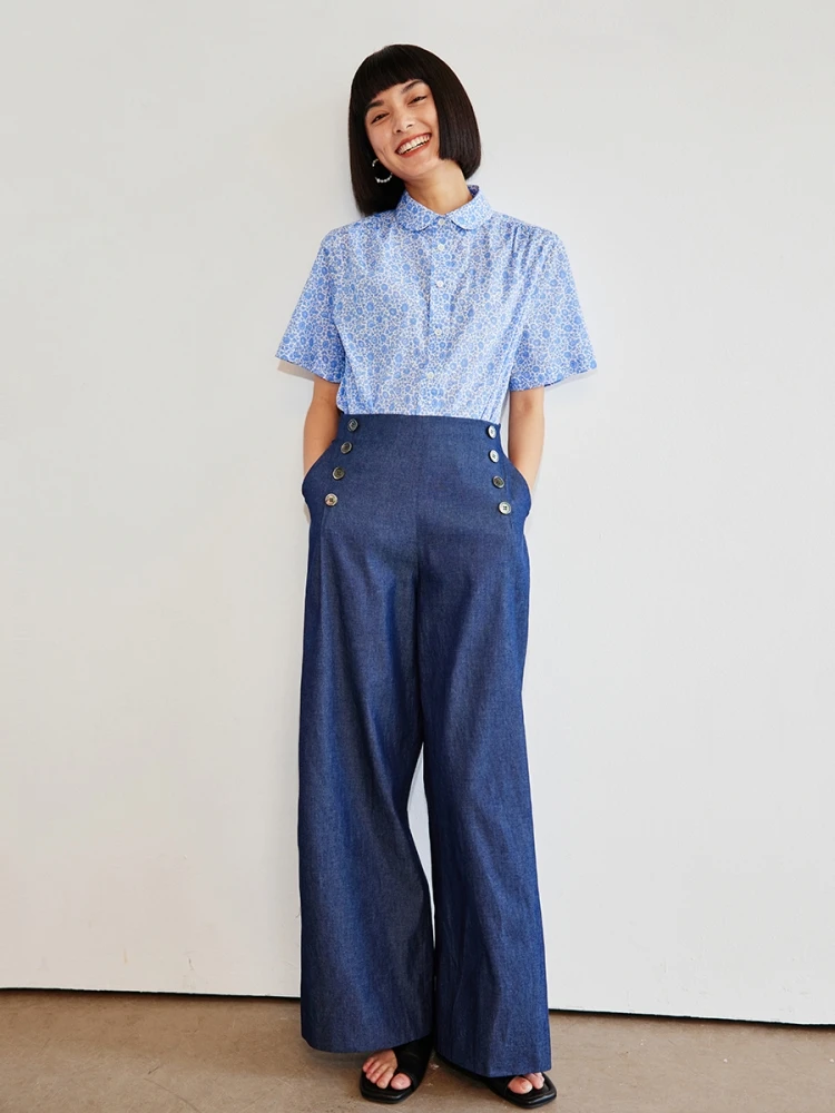 

High Waist Straight Leg Casual Jeans Lightweight Cotton Denim Loose Fit Classic Sailor Pants for Women Summer Season