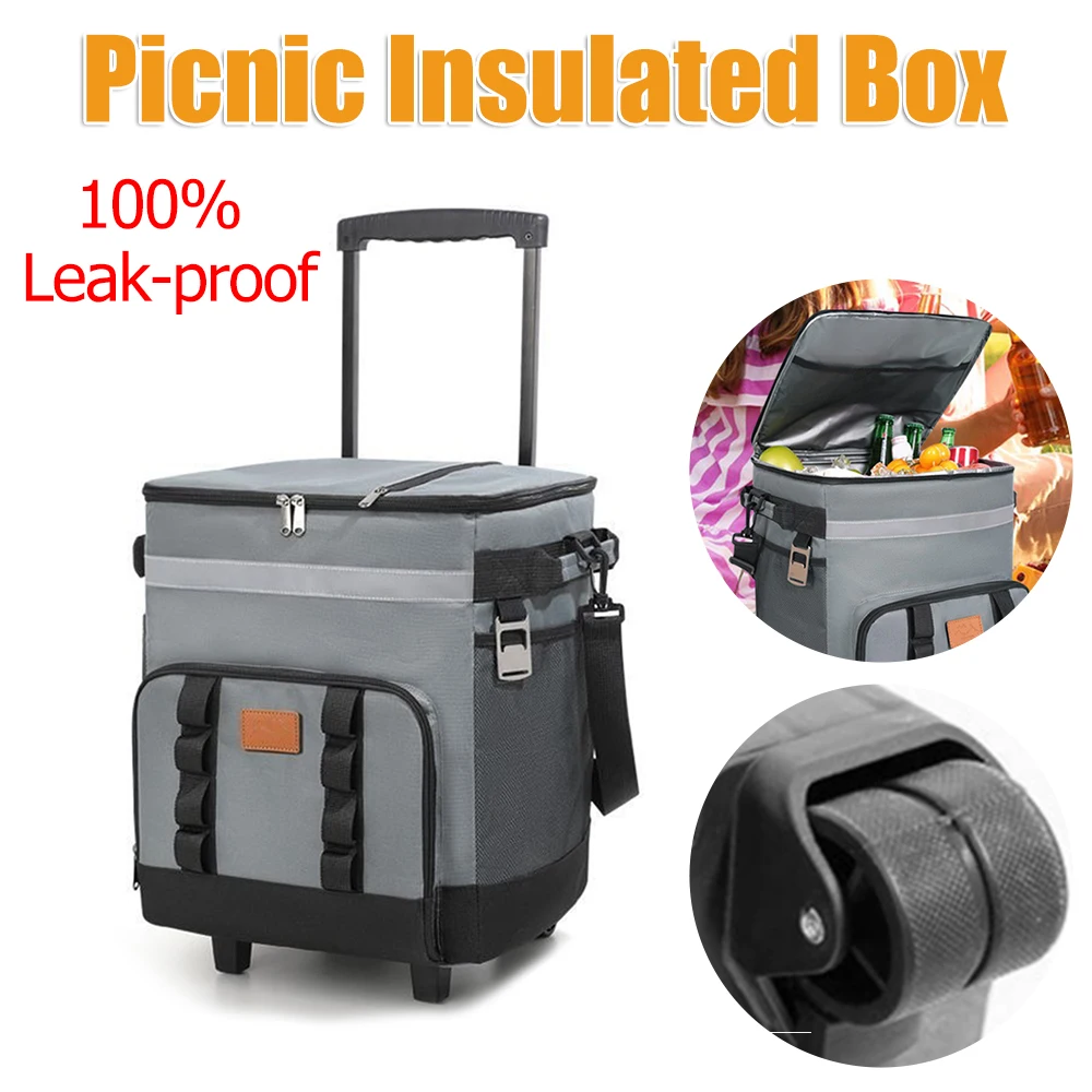 대형 단열 쿨러 트롤리 바퀴 달린 방수 열가방 캠핑 쿨러 박스 대형 신선 보관 카트 피크닉용