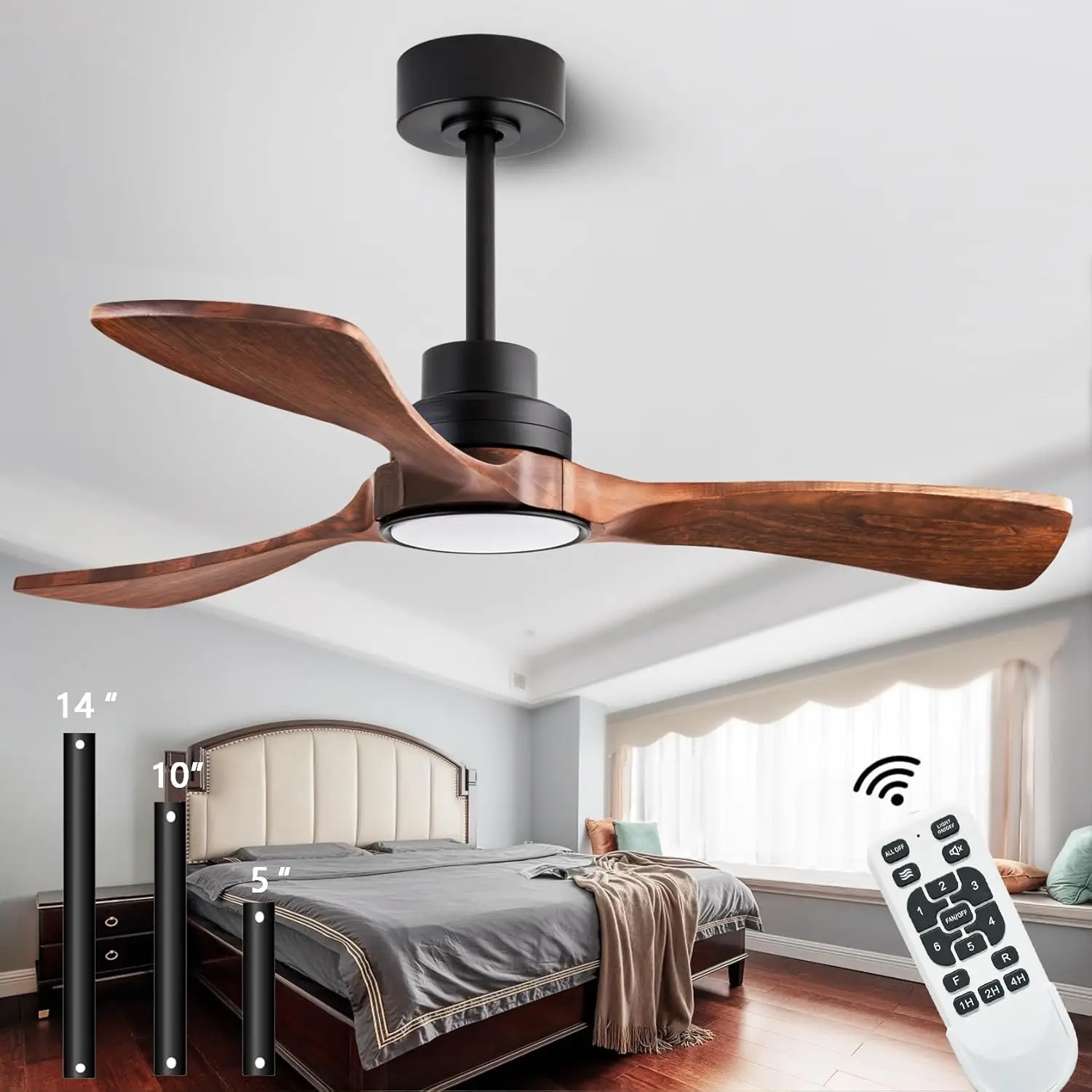 

42-inch Ceiling Fan Light with Remote Control, Featuring 3 Wooden Blades, Reversible DC Motor, Timer Function, and 6-Speed Adjus