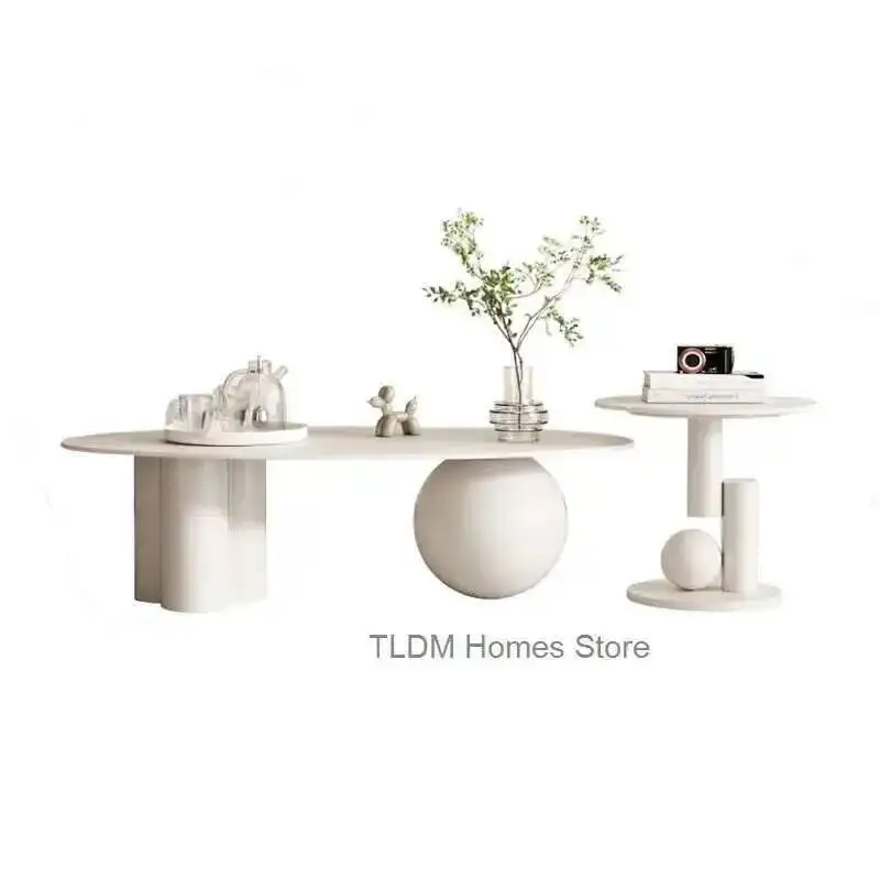 

Table Combination Coffee Italian Living Slate Room Home Small Apartment Sofa Side Table Light Luxury Modern Simple Oval Tables