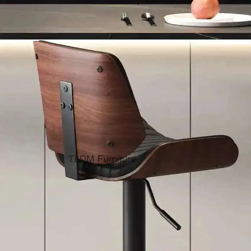 Luxury Solid Wood Bar Chair Home Nordic Leather Bar Stool Island Platform Designer Modern Simple Chair Benches for Kitchen Bar