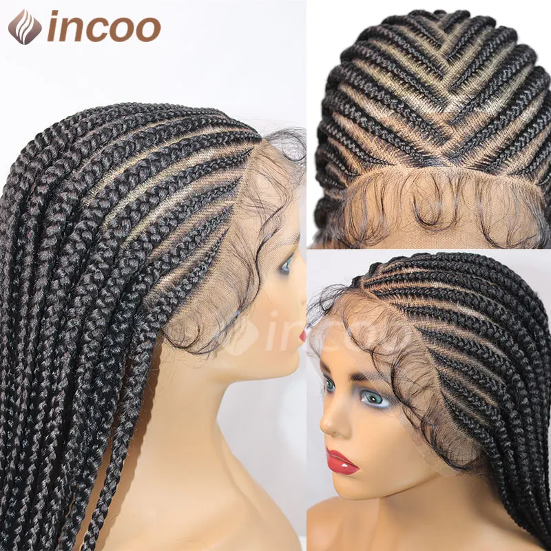 Perruques tressées tribales synthétiques pour femmes noires, perruque pleine dentelle, tresses Cornrow, perruque Dreadlock sans nœuds, JGreeting, 36 po