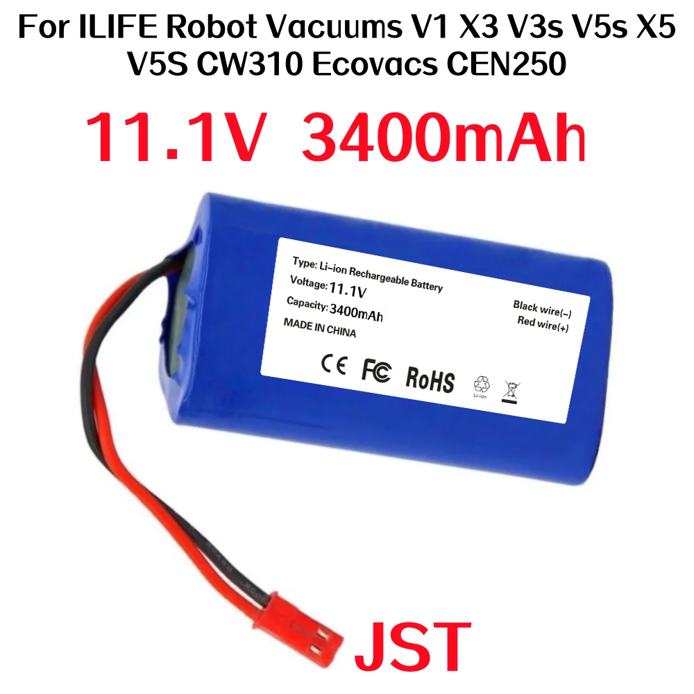 

11.1V 3400mAh Li-Ion Rechargeable Battery Pack for ILIFE V1/X3/V3s/V5s/X5/CW310 Ecovacs CEN250 Robot Vacuums.