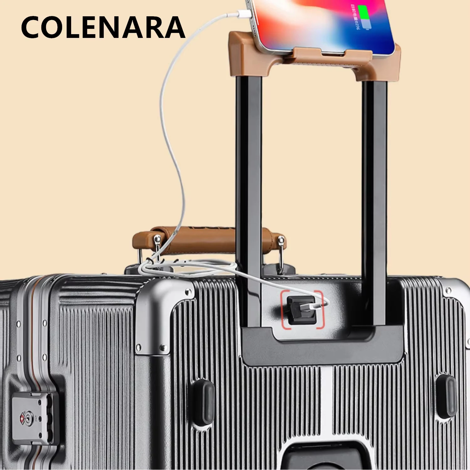 COLENARA Rolling Suitcase Zipper Boarding Box Aluminum Frame Trolley Case 20