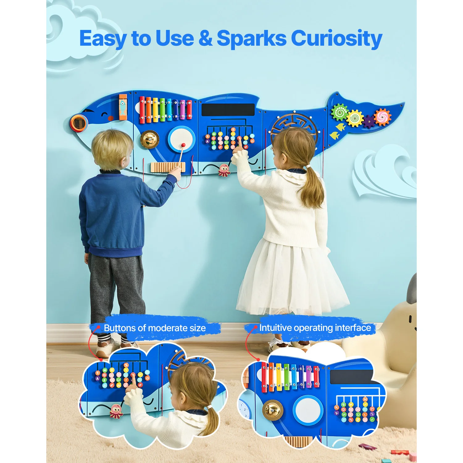 VEVOR Orca Kids Wall Busy Board 12 أنشطة لوحات معلقة ألعاب تعلم مونتيسوري الحسية للأطفال الصغار من سن 3 إلى 12 سنة ألعاب اللعب