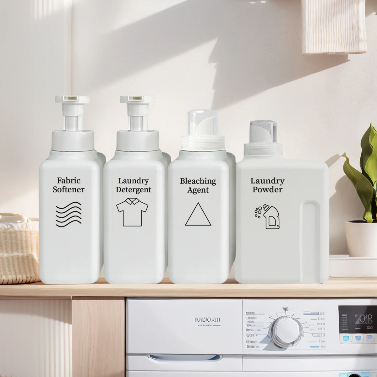 Garrafas dispensadoras de amaciante de detergente com etiquetas, recipiente de bomba de 600ml para suavizante de detergente de lavanderia, odorização em pó
