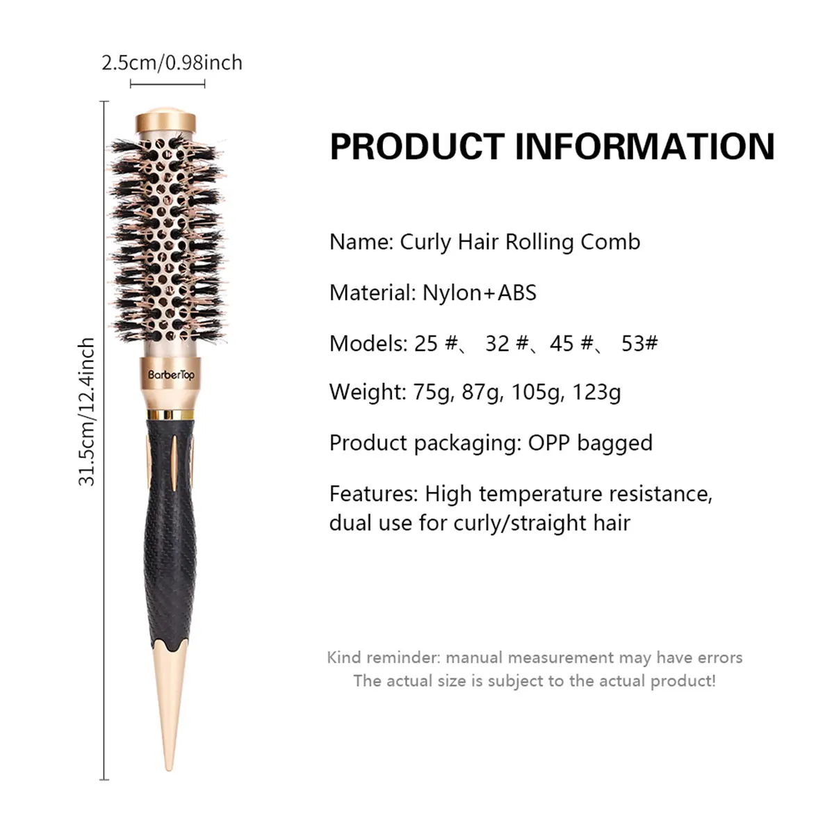 New Handle Round Rolling Brush Straight Twill Hair Comb Boar Bristle Round Barrel Hair Curling Brush Hairdressing Styling Tool