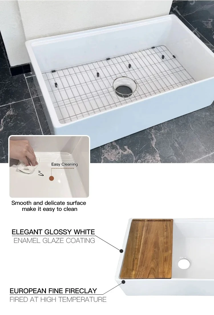 White Fireclay Kitchen Sink, 36