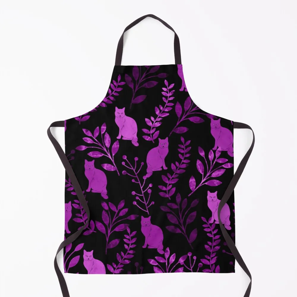 

Watercolor Floral and Cat II Apron Customizable Women's Kitchen Household Items For Women Kitchen Apron