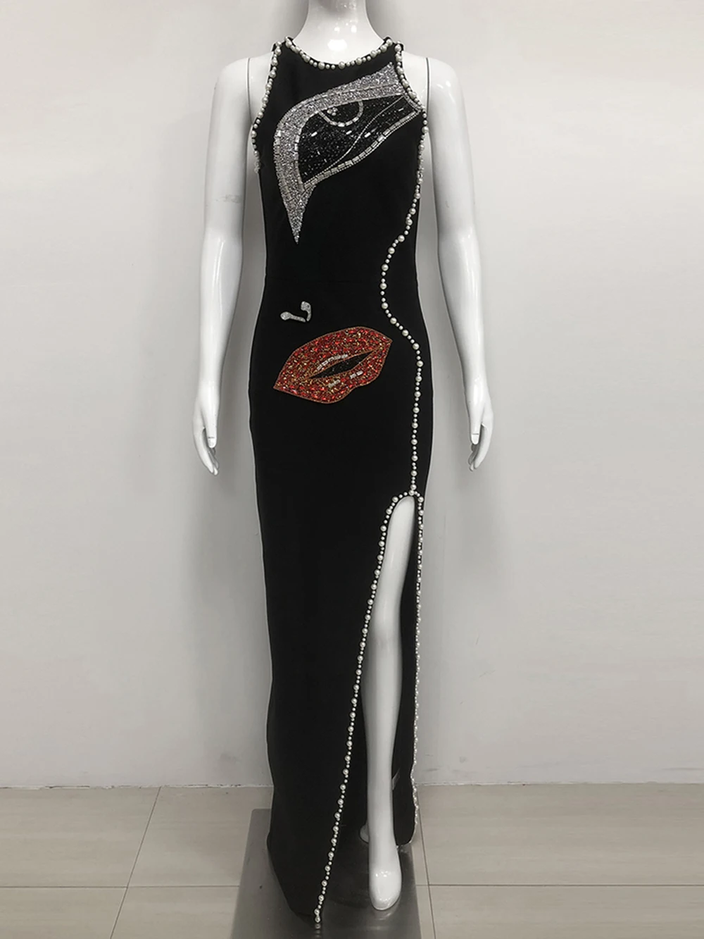 Modphy Sexy Diamond Pearl Abito senza maniche da donna Fasciatura aderente 2025 Nuovi eleganti abiti maxi da sera per feste con perline