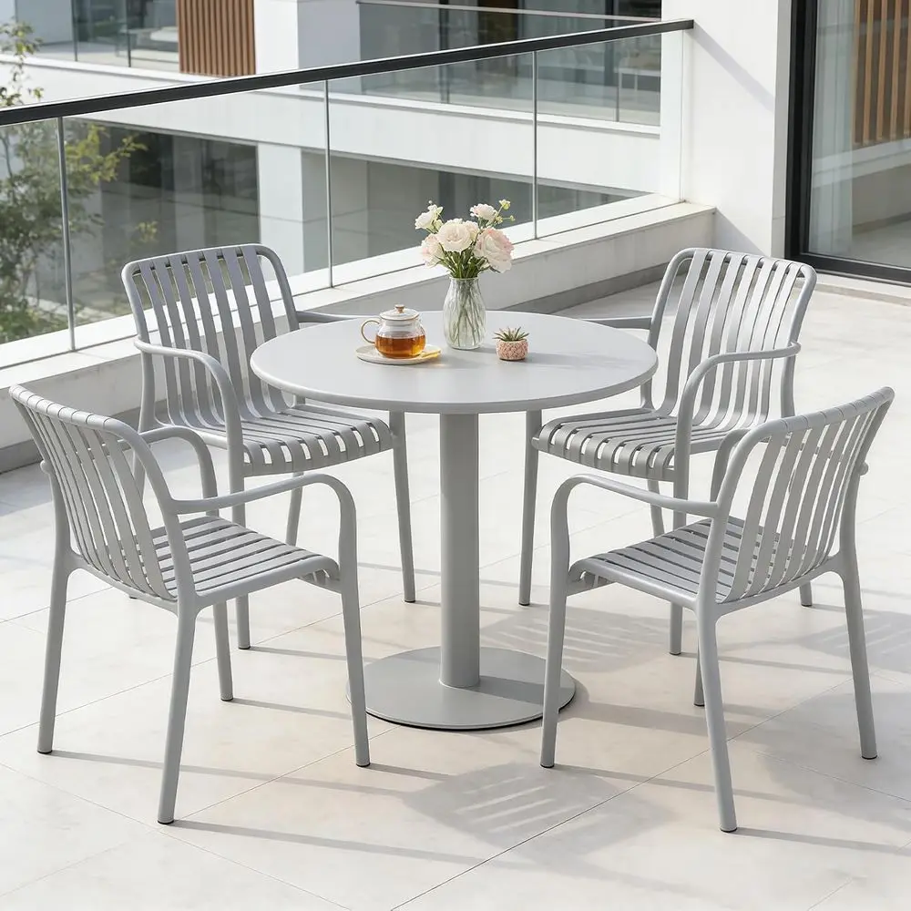 

Patio Dining Chairs Set o 4, All-Weather Outdoor and Indoor Stackable Chairs with Curved Back, Waterproo or Patio, Deck, Porch,