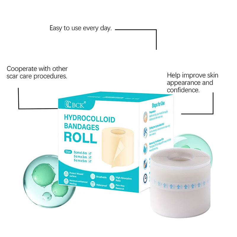 1 لفة ضمادات مساعدة الفرقة الغروانية المائية للعناية الفعالة بالجروح اضافية رقيقة لينة مقاوم للماء ذاتية اللصق ندبة غطاء الشريط