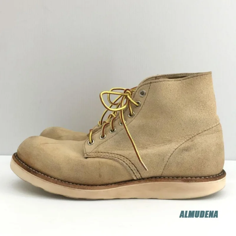 Beige Faux Suede Lace-Up Work Boots Men's Round Toe Vintage Style Non-Slip Outdoor Casual Comfortable Hiking Ankle Boots view 5