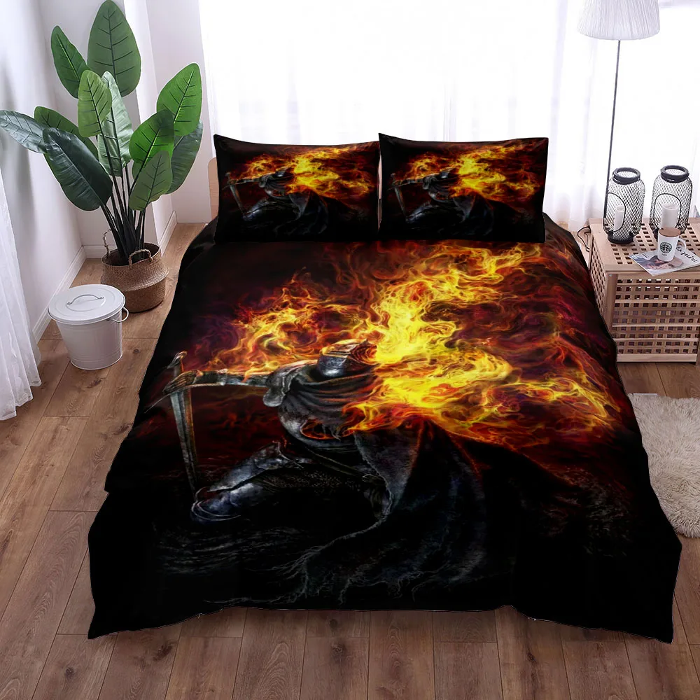 

Knight Flame Duvet Cover Set UK Single Double King US Twin Full Queen Size Anime Bed Linen Set