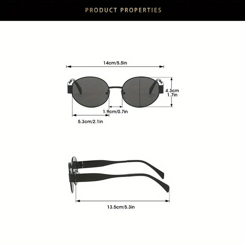 Trendige ovale Sonnenbrille für Damen, Luxusmarke, Designer-Sonnenbrille mit Metallrahmen, Damen, klassisch, Vintage, runde Farbtöne, Unisex