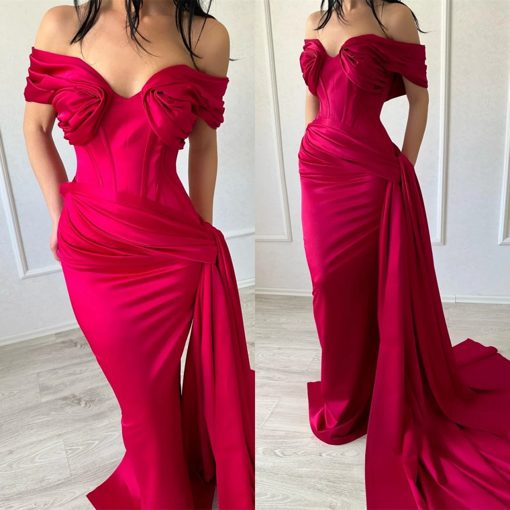 

Customized Mermaid Simple Red Satin Evening Dress Exquisite Off the Shoulder Homecoming Dresses Luxury Special Occasion Gowns