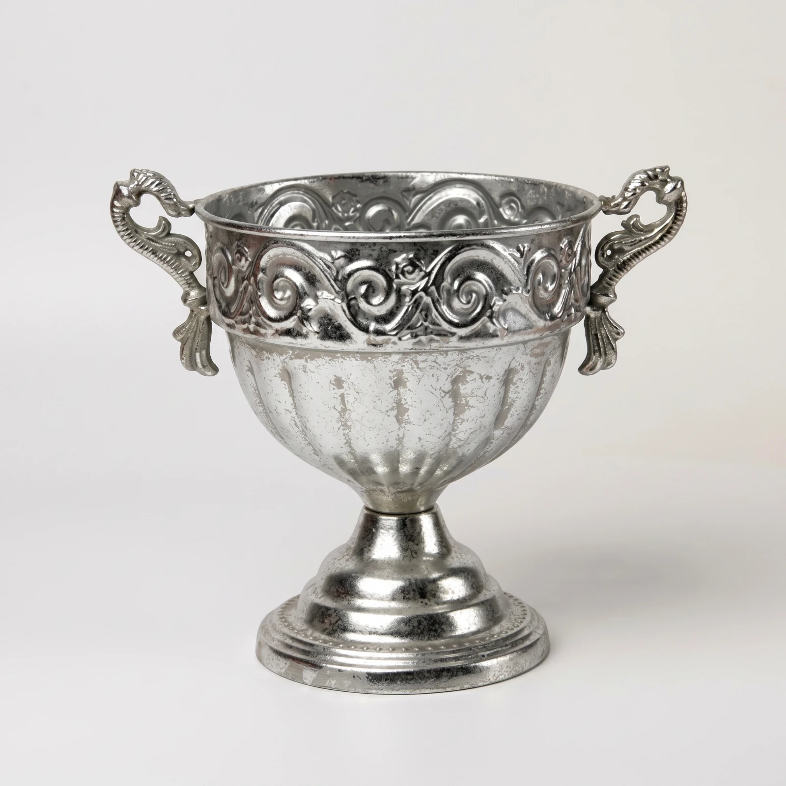 Vases with Pedestal Base Silver-Toned Vase with Pedestal Metal Vase Antique-Style Vessel Vintage-Inspired for Wedding Planners
