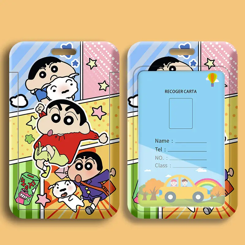 Kawaii Crayon Shinchans Card Holder with Lanyard Cartoon Student Id Badge Case Portable Bus Pass Work Name Tag Protective Cover