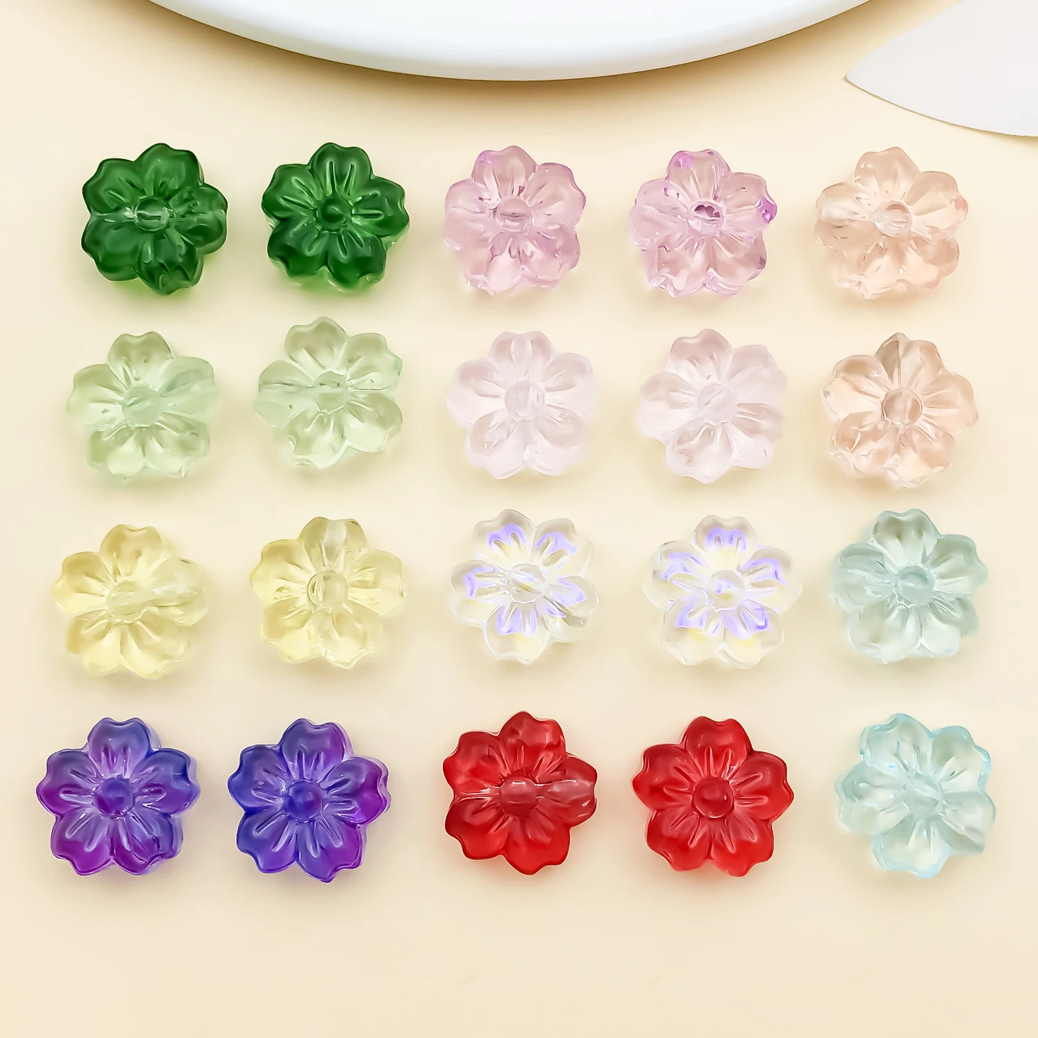 20pcs Transparent Glass Cherry Blossom Interval Pendants DIY Jewelry Making Charms Fashion Necklace Keychain Accessories Beads