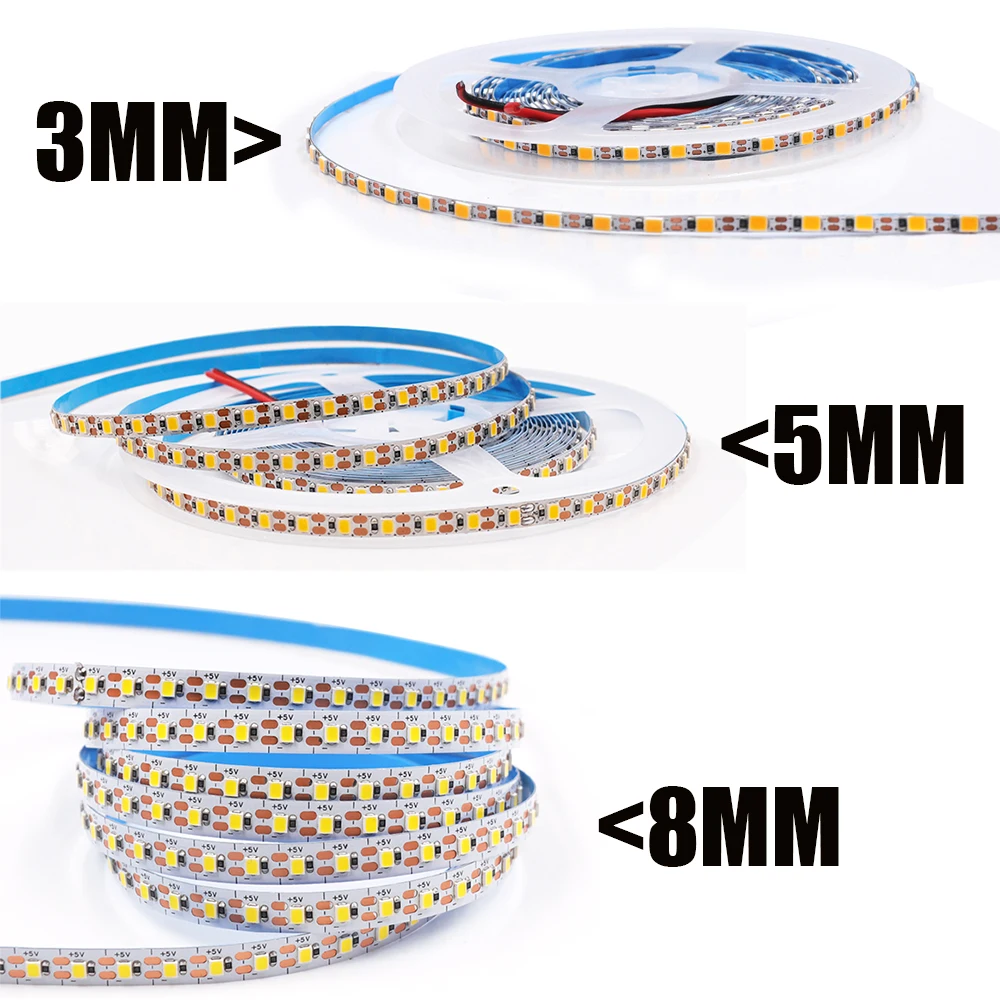 Tira de luces LED USB para decoración del hogar, cinta Flexible de 5V CC, SMD 2835, 120LEDs/M, 3000K, 4000K, 6000K, ancho de 3MM, 5MM, 8MM