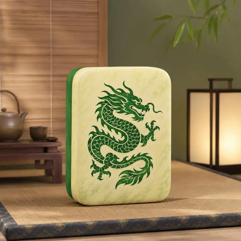 Green Dragon Mahjong Tile Pillow Chinese Game Cushion Plush Stuffed Throw Pillow for Mahjong Players Game Night Decor Gift