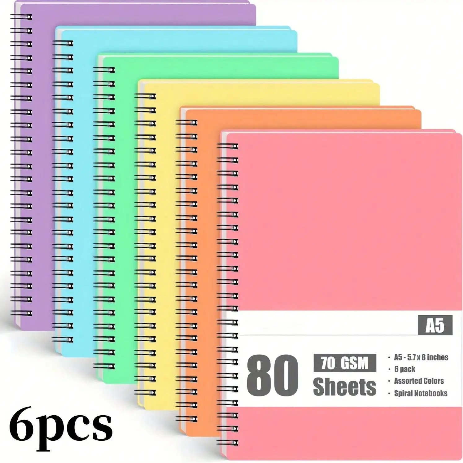 6pcs Spiral Notebooks Wide Ruled, No Bleed, A5 Macaron Colors Spiral Notebooks Lined For Work School Journal 480 Sheets/960 Pages, Employee Appreciation Gifts, Spiral Inspiration Notebook Thank You Bulk Father's Day Gifts SS260707113163809189703