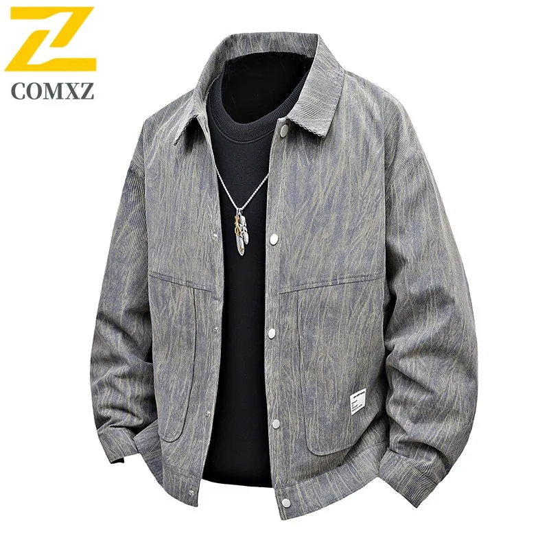 

COMXZ 2025 Mens Jacket Outdoor Lightweight Camping Travel Hiking Spring Corduroy Windbreaker Jackets Chinese Ink Dye Casual Coat