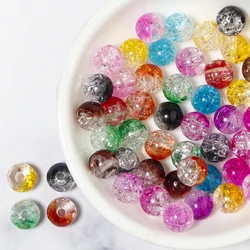 50pcs/Lot 8 10 12mm Double Colored Round Crackle Crystal Glass Beads Crack Beads for Jewelry Making Loose Spacer Beads for DIY