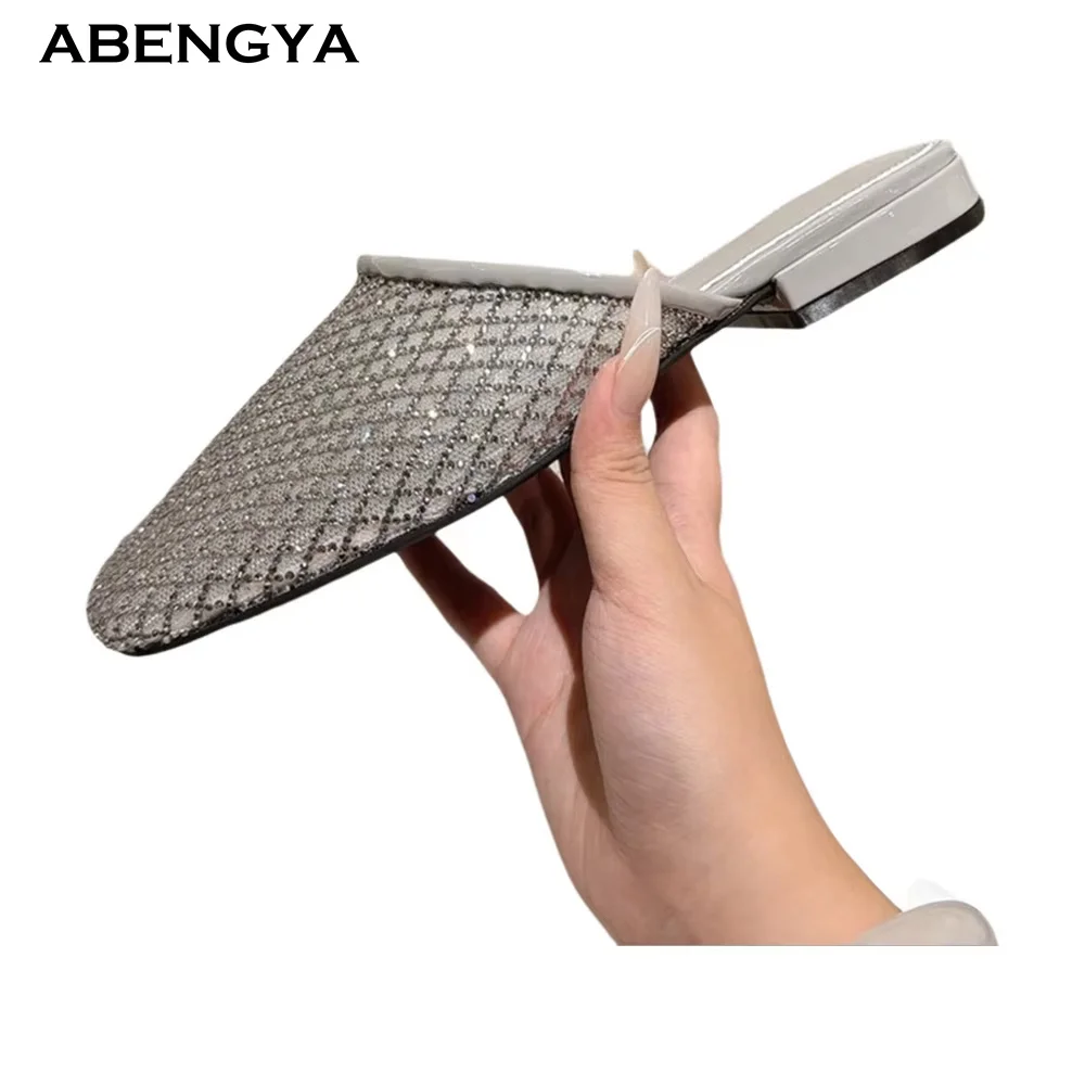

Summer Sexy Air Mesh Slippers Women Wrap Toe Bling Dress Slides Designer Fashion Party Beach Walking Shoes Women Half Slippers