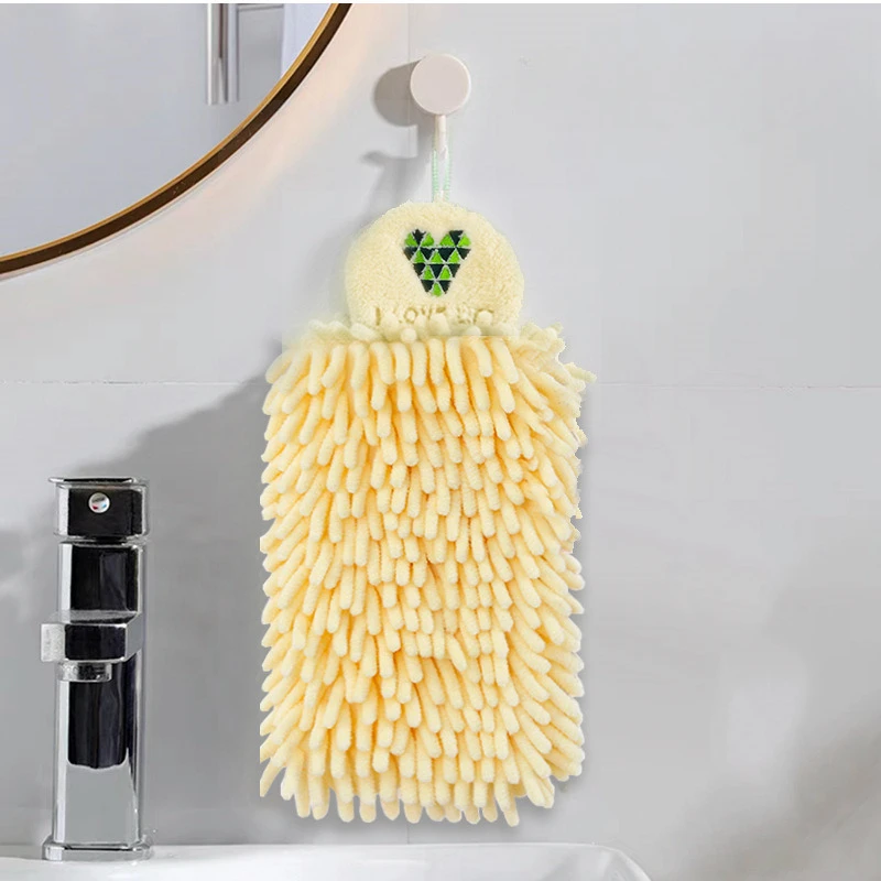 Hangable Fast Drying Kitchen Towel Absorbent Chenille Hand Towel with Fun Cartoon Embroidery Design