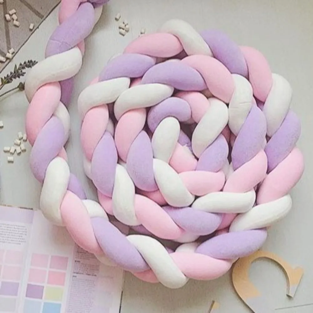 Baby Crib Bumper Handmade Cot Bumper Breathable Soft Plush Bed Bumper Skin-friendly Washable Knotted Cushion Baby Room