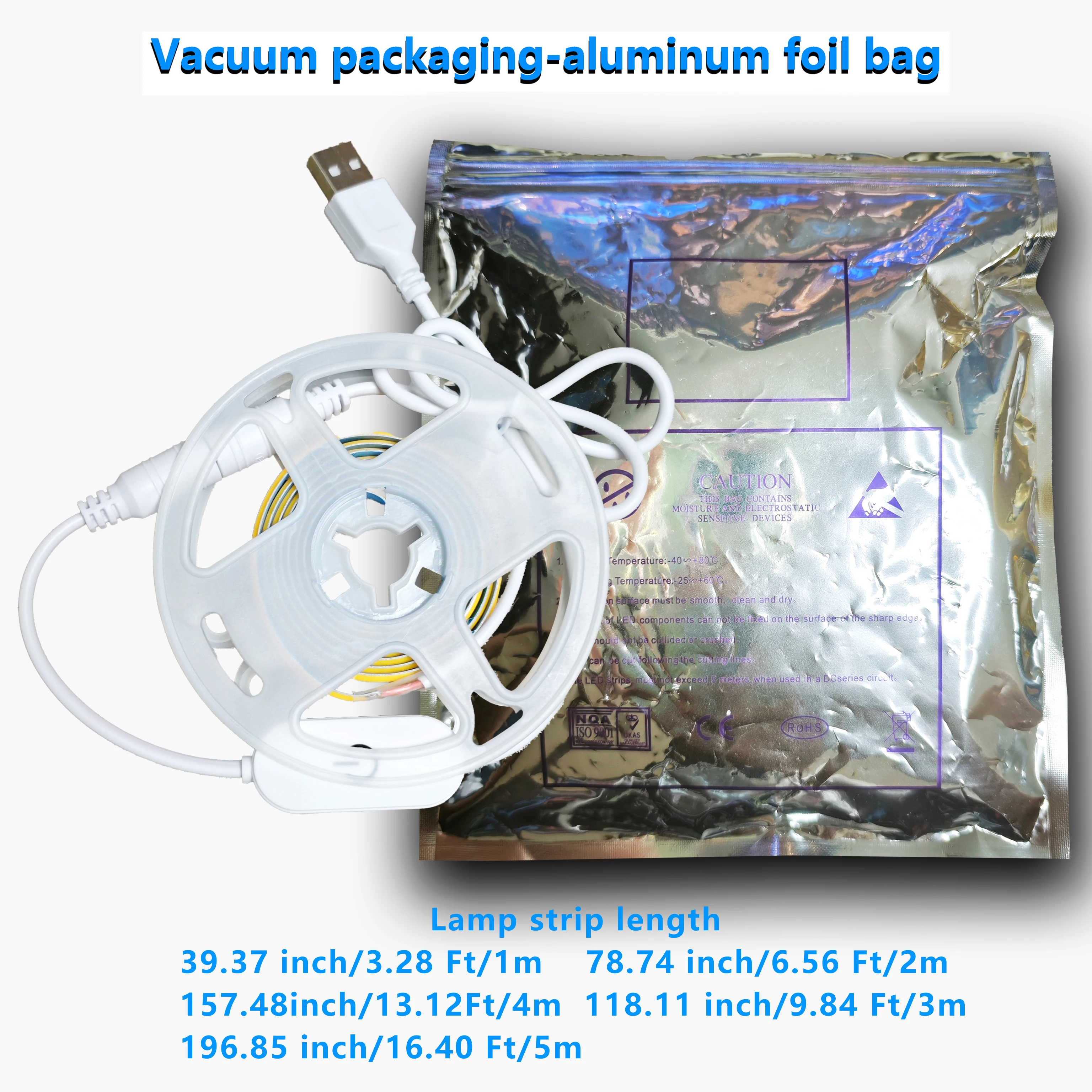 Striscia LED dimmerabile USB DC5V, barra luminosa COB bianca calda 3M, utilizzata per l'illuminazione domestica.