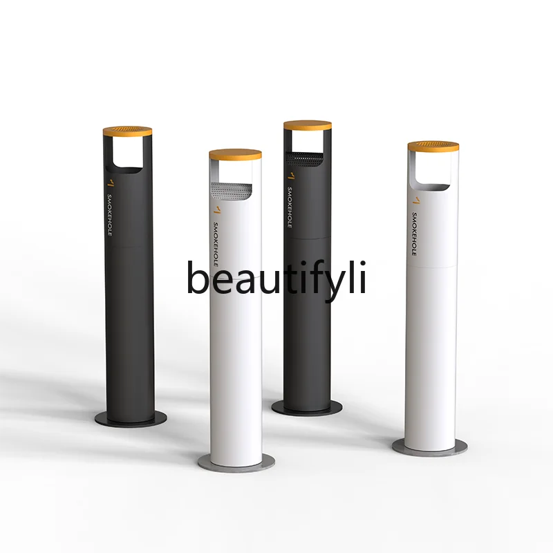 Outdoor vertical large stainless steel cigarette butt column Shopping mall smoking area ashtray