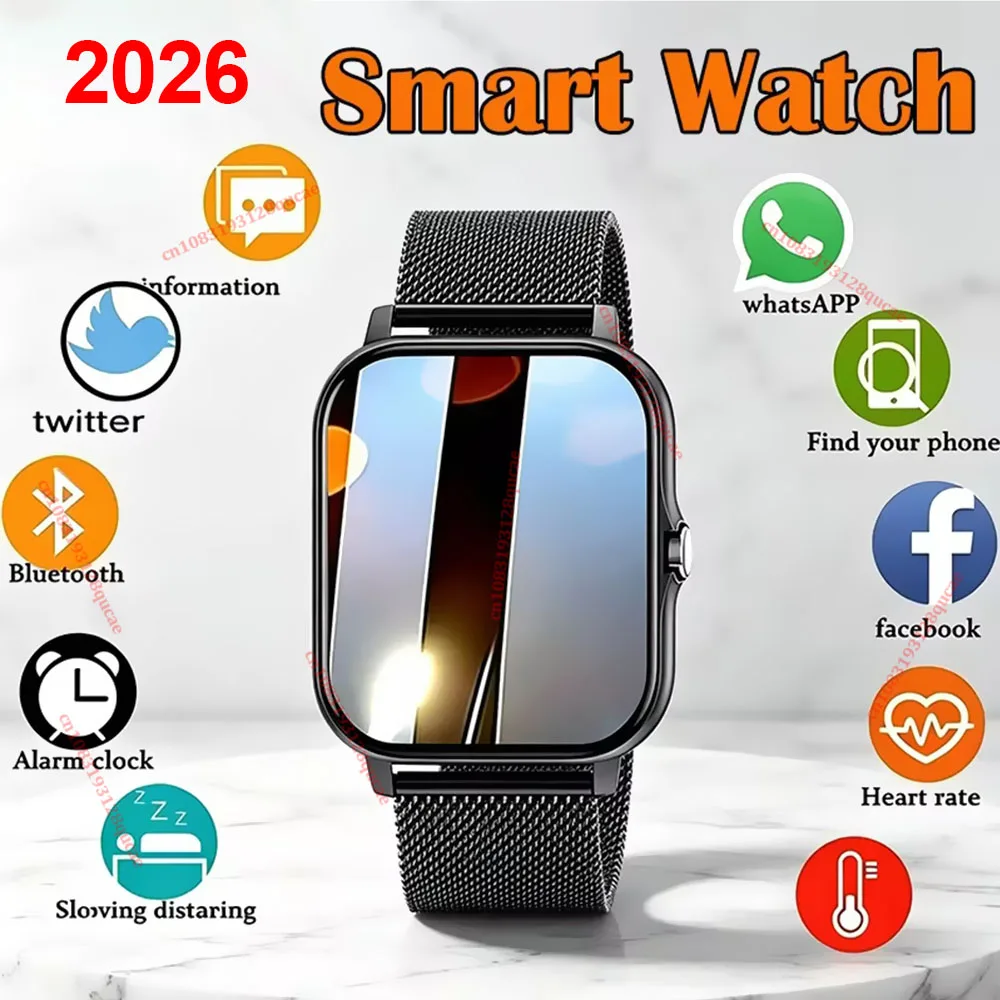 2026 Neue 1,83-Zoll Volltouchscreen Smartwatch für Männer und Frauen Bluetooth-Anruf Sport-Fitness-Tracker Digitale Smartwatch Geschenk Hw12