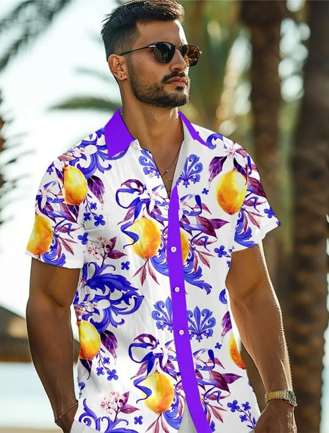 Lemon Tropical Men's Resort Hawaiian 3D Printed Shirt Button Up Short Sleeve tee Summer Beach Shirt Vacation Daily Wear S TO 5XL