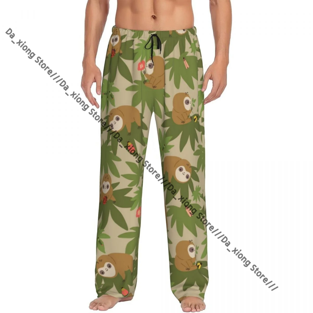 

Men's Casual Pajama Sleeping Pants Cute Little Sloth With Beetles Lounge Loose Trousers Comfortable Nightwear