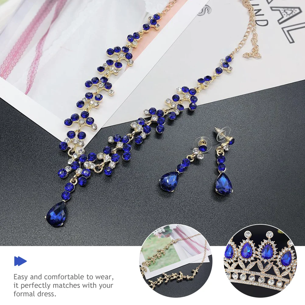 1 مجموعة الزفاف الراين تاج قلادة أقراط مجوهرات الزفاف للعروس وصيفه الشرف حفلة مأدبة مساء تأثيري عيد الميلاد