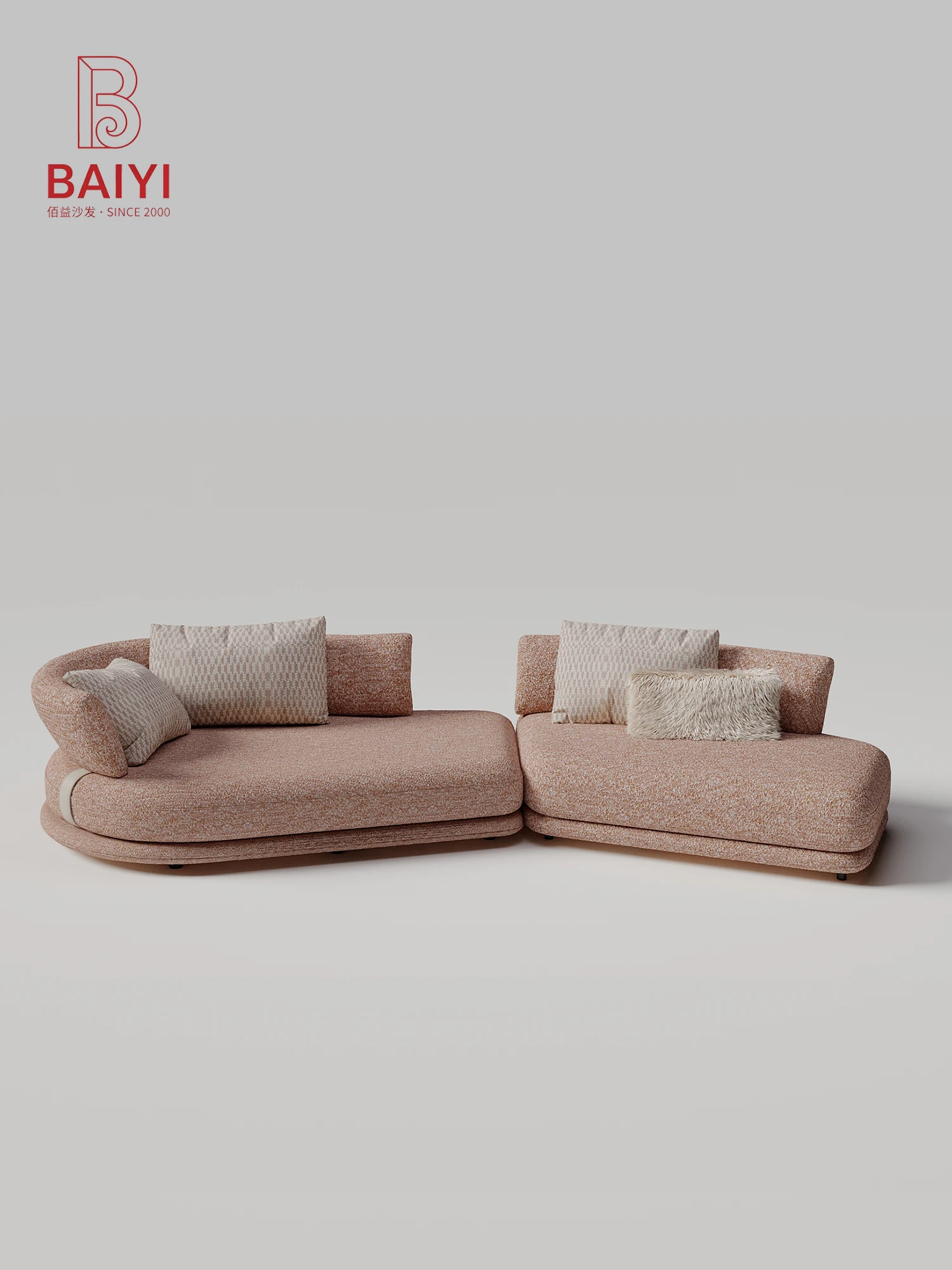 Modern Round Curved Modular Sectional Sofa, Boucle Textured Fabric Upholstered Couch with Throw Pillows, Italian Minimalist Arc