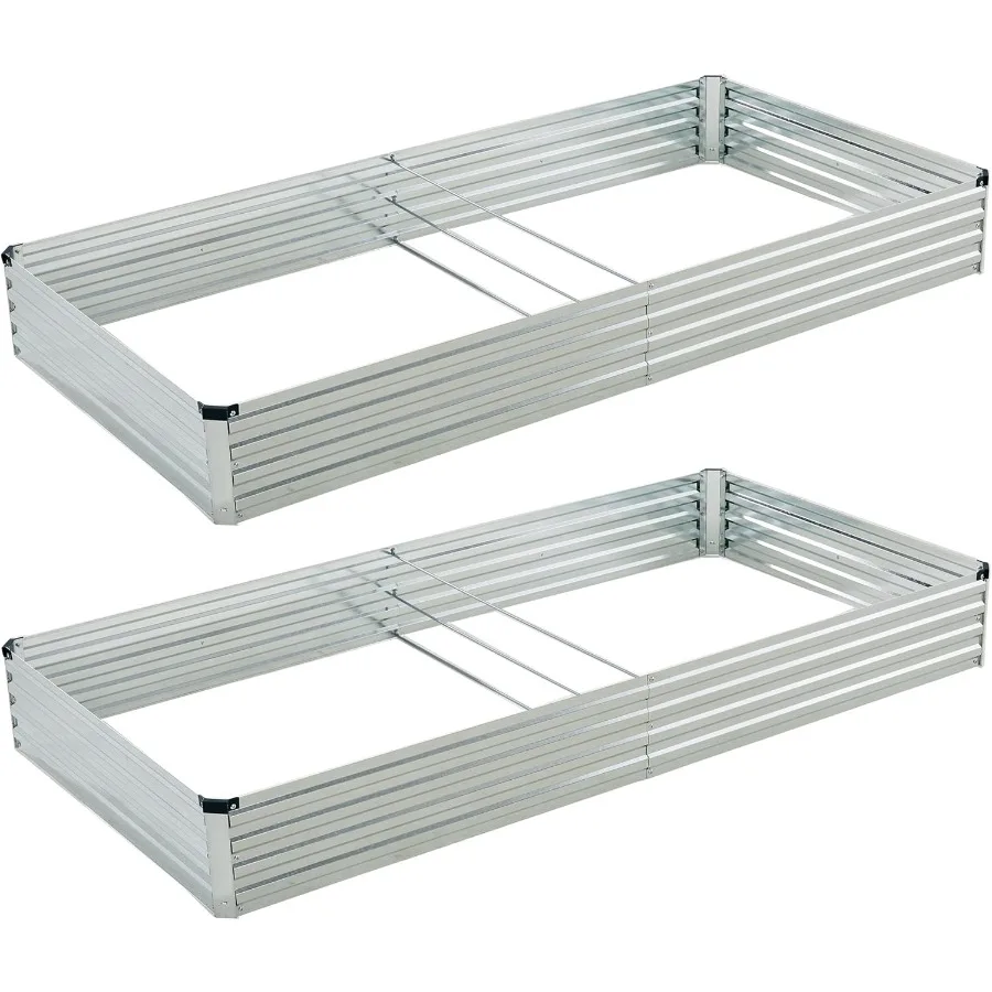

8x4x1ft 2 Pack Galvanized Raised Garden BedOutdoor Planter Box Metal Patio Kit Planting Bed for Vegetables Flowers Herb Silver