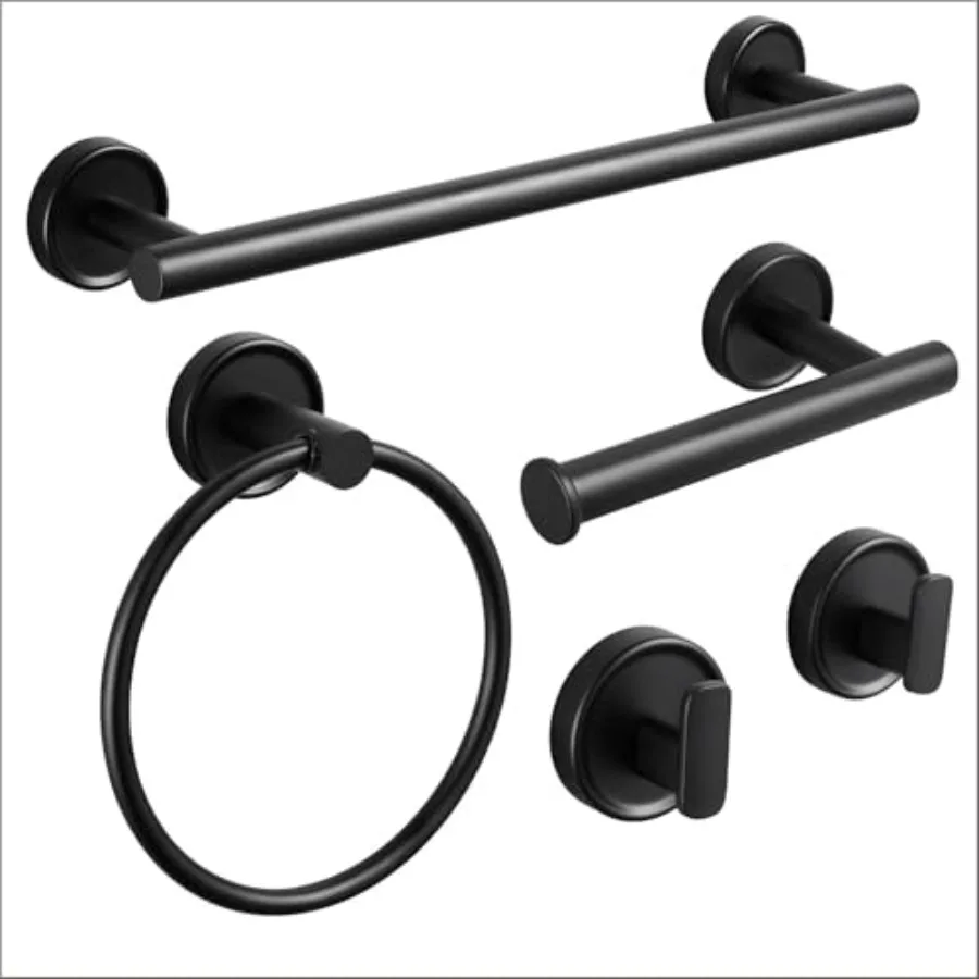 

Набор из 5 предметов для ванной комнаты: матовый черный комплект настенных аксессуаров, включая держатель для полотенец