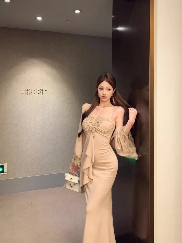 Vestidos sem mangas vestido feminino inverno cupro jacquard com nervuras envoltório fino ajuste em camadas elegante recepção banquete chique